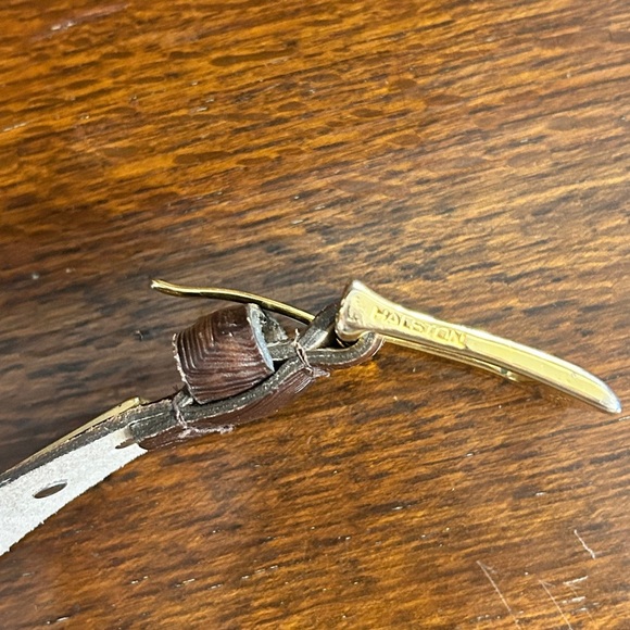 HALSTON Monogram Womens Designer Luxury textured leather Belt - Picture 4 of 9